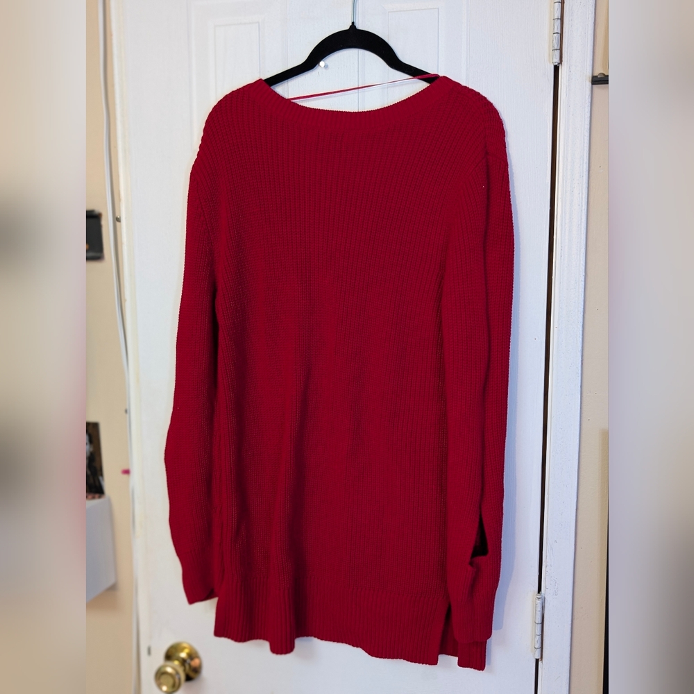 A.n.a Red Knit Sweater Cut Out Sleeves Tunic Dress Oversized Holes Arms